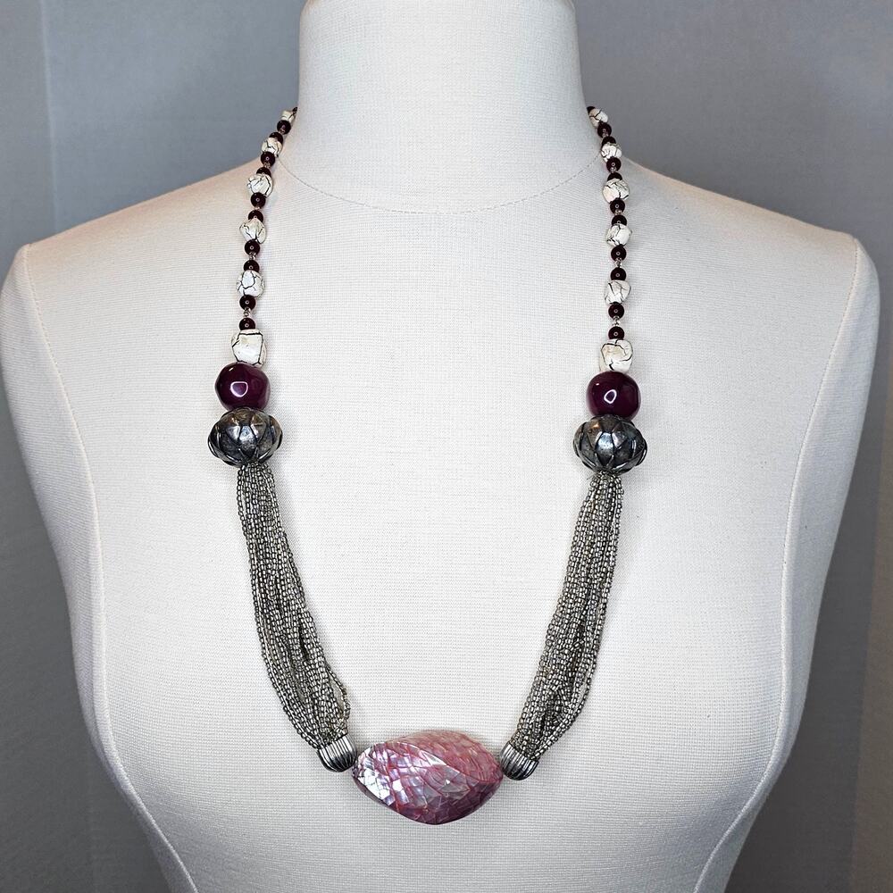 Mosaic Abalone Style Necklace Howlite Carnelian FAUX Boho Ethnic Tribal Chic